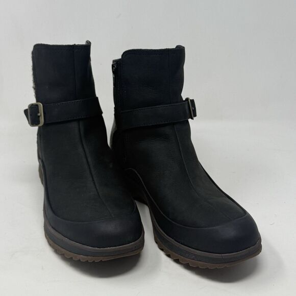 Merrell Eventyr Strap Waterproof Boots Womens 10 Black Brown Leather Side Zip - Picture 1 of 16